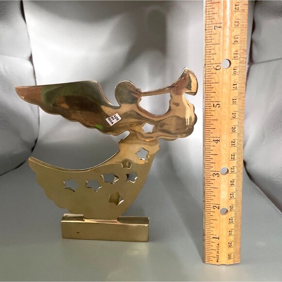 Vintage Heavy Brass Angel Stars Trumpet Long Arm Stocking Holder Set of 2 - Picture 5 of 7